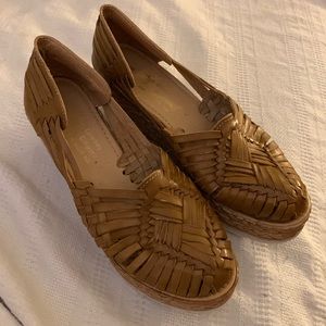NEW Cowboy Empire handcrafted leather lug sole Huarache wedge espadrilles